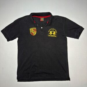 VTG‎ La Martina Porsche Polo Shirt Mens Medium Black Crest Motorsport Luxury